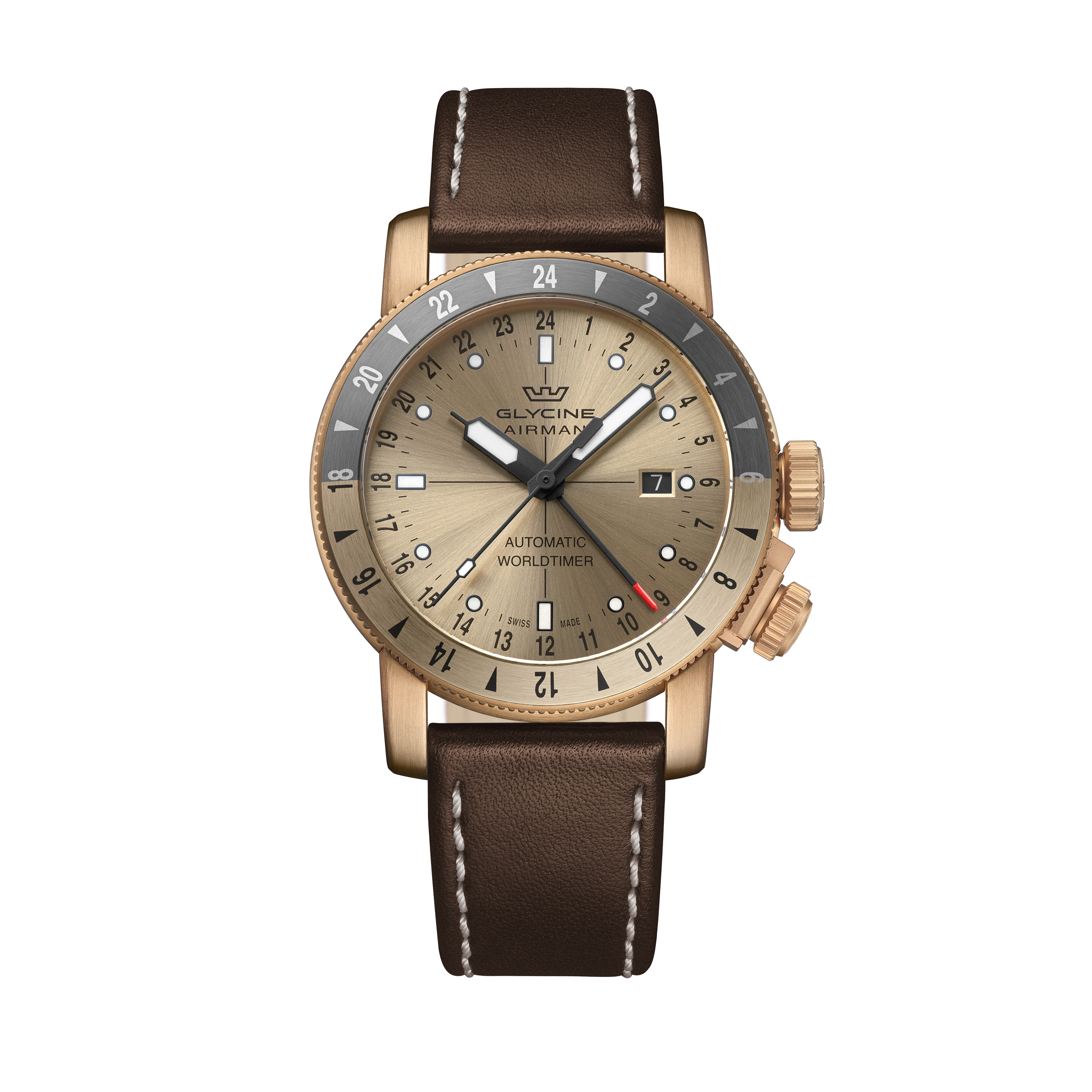 Glycine Men's Airman Contemporary Bronze GMT 44mm Automatic Watch GL0551