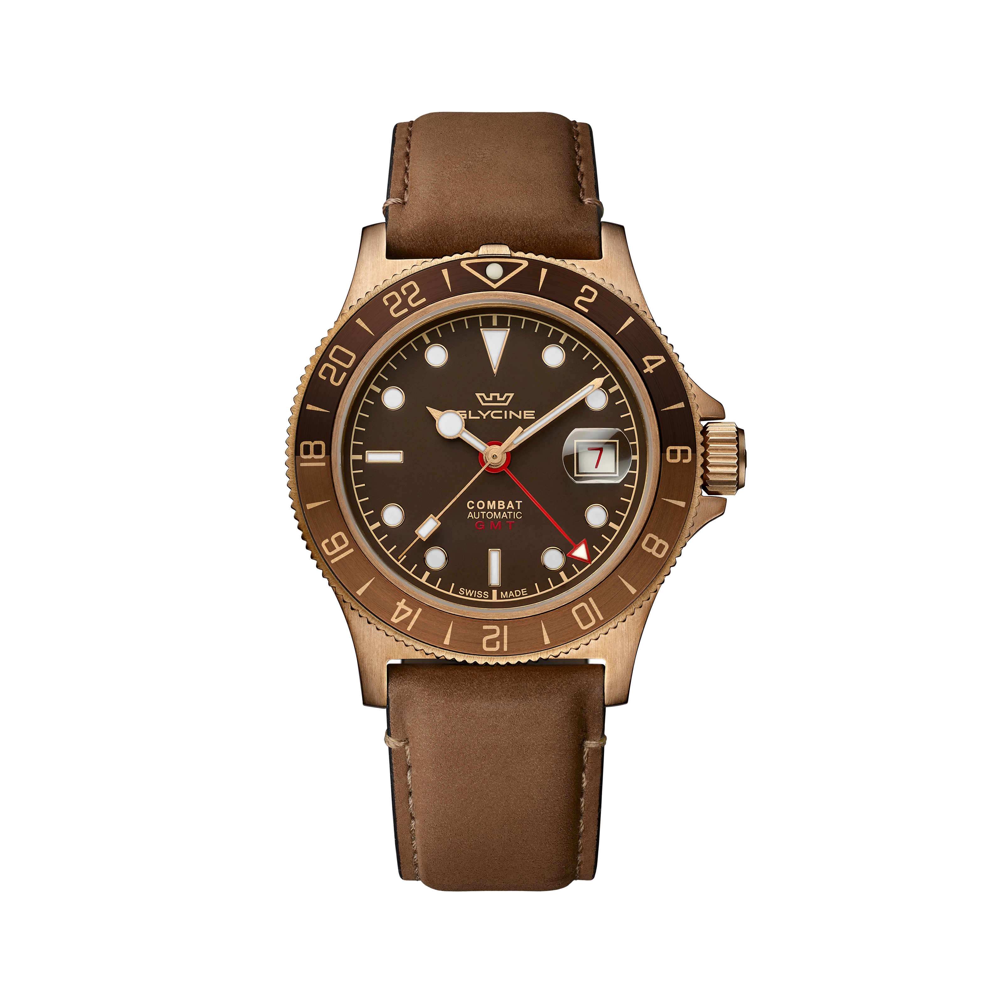 글리신 남성용 컴뱃 서브 스포츠 GMT 브론즈 42mm 오토매틱 시계 GL0316