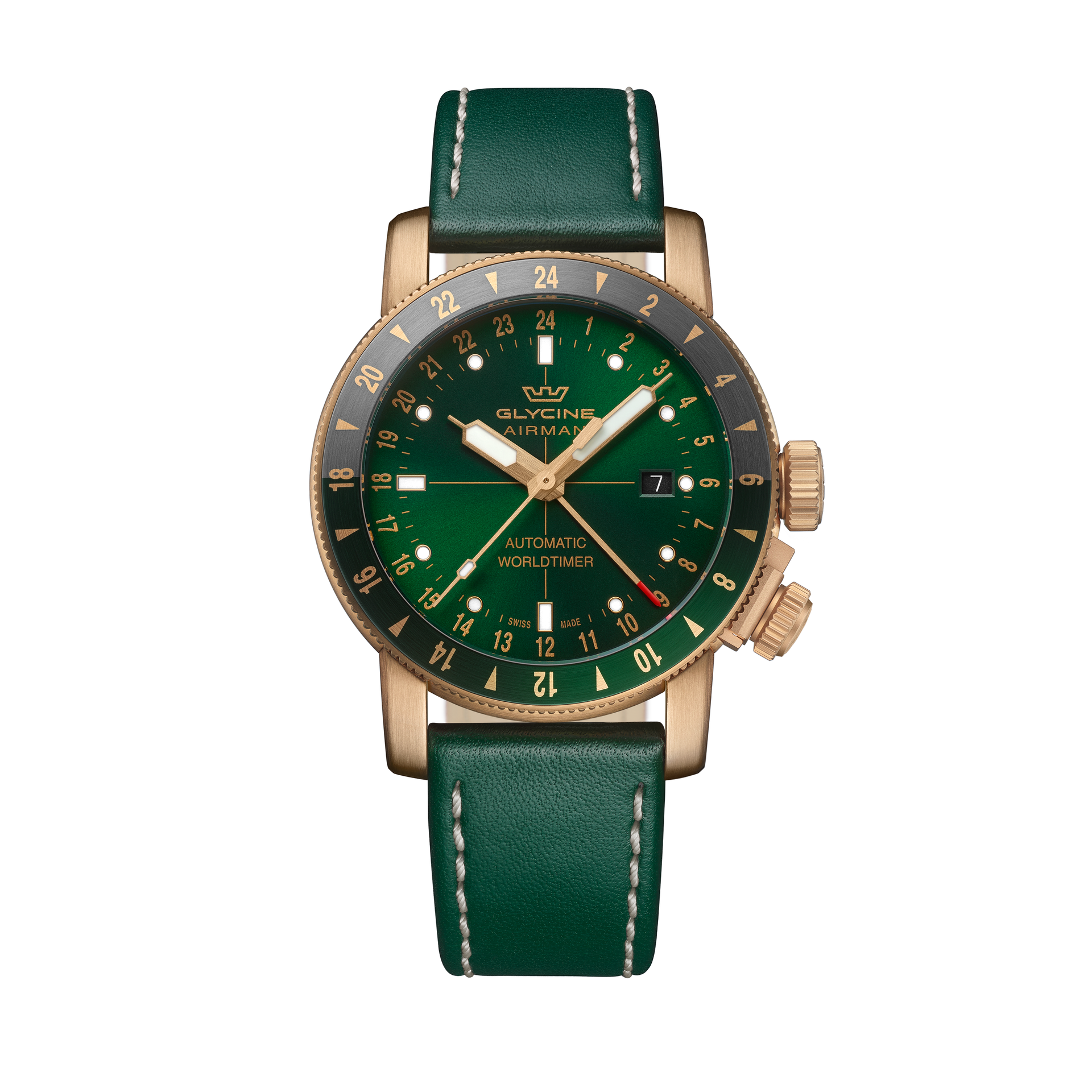 【激レア!!】Glycine/グリシン/メンズ腕時計/グリーン.緑色/お洒落 Glycine Men's Airman Contemporary Bronze GMT 44mm Automatic Watch GL05